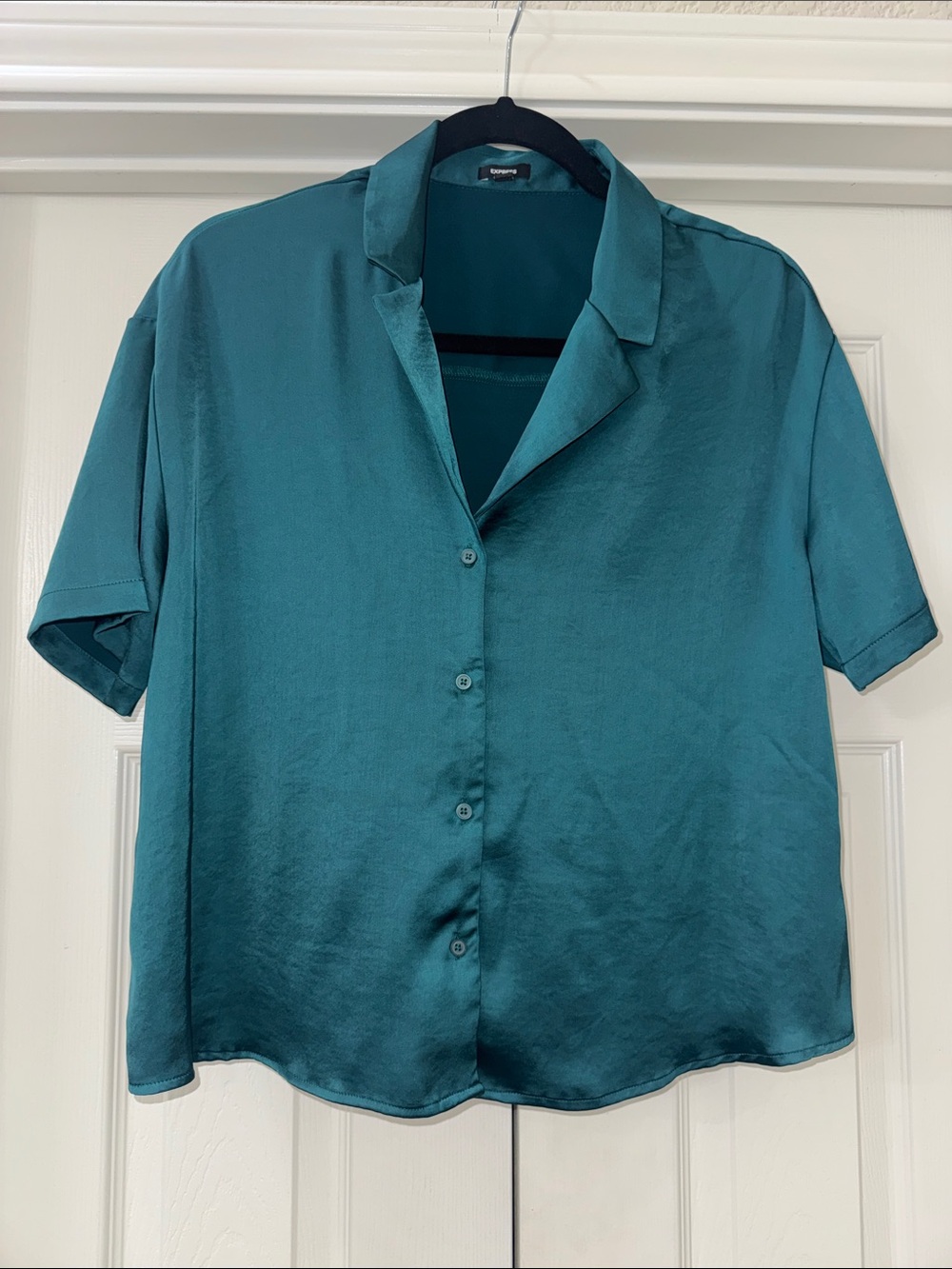 Teal Short-Sleeve Button-Down Shirt by Express